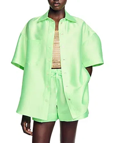 Shop Sandro June Satin Oversized Shirt In Fluo Green