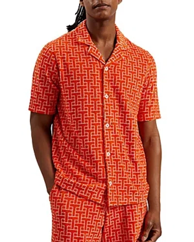 Shop Ted Baker Endula Toweling Relaxed Fit Button Down Camp Shirt In Brt-orange