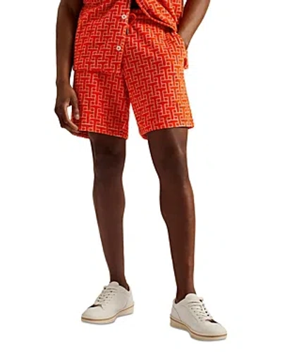 Shop Ted Baker Ainbow Toweling Print Relaxed Fit Drawstring Shorts In Brt-orange