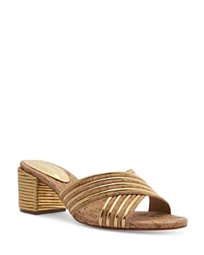 Shop Schutz Women's Latifah Crossover Strap Block Heel Sandals In Ouro Claro