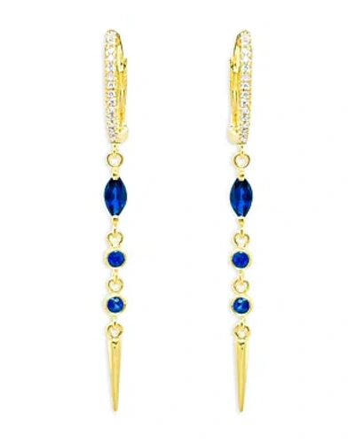 Shop Meira T 14k Yellow Gold Blue Sapphire & Diamond Linear Drop Earrings In Blue/gold