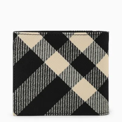 Shop Burberry Black/white Check Fabric Billfold Wallet In 黑色的