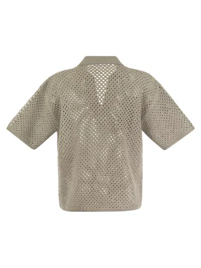Shop Brunello Cucinelli Net Polo Style Cotton Jersey In Dove Grey