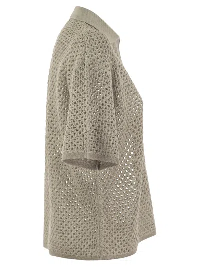 Shop Brunello Cucinelli Net Polo Style Cotton Jersey In Dove Grey