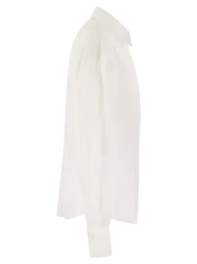 Shop Brunello Cucinelli Stretch Cotton Poplin Shirt With Cotton Organza Sleeves And Necklace In White