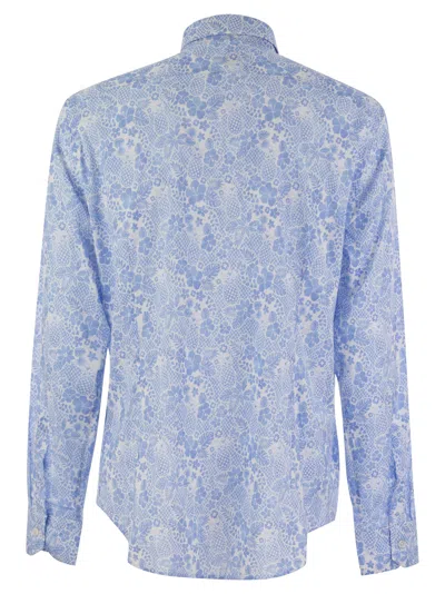 Shop Fedeli Printed Stretch Cotton Voile Shirt In Light Blue