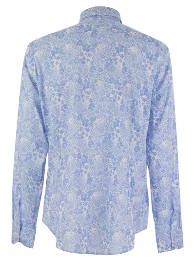 Fedeli Printed Stretch Cotton Voile Shirt In Light Blue