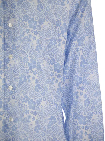 Fedeli Printed Stretch Cotton Voile Shirt In Light Blue