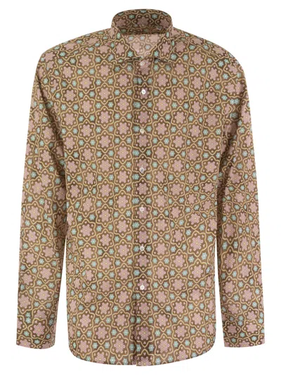 Shop Fedeli Printed Stretch Cotton Voile Shirt In Brown