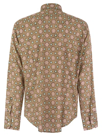 Fedeli Printed Stretch Cotton Voile Shirt In Brown