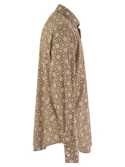 Fedeli Printed Stretch Cotton Voile Shirt In Brown