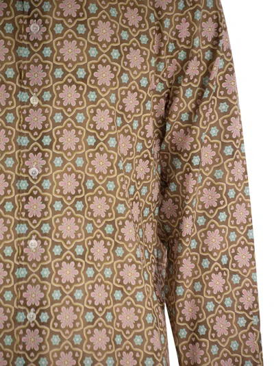 Shop Fedeli Printed Stretch Cotton Voile Shirt In Brown