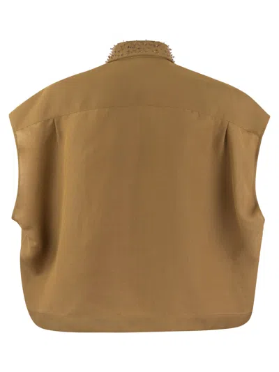 Shop Fabiana Filippi Fluid Linen And Viscose Shirt In Brown