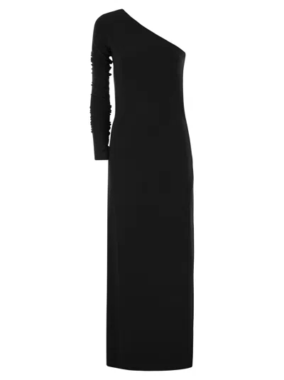 Shop Sportmax Cartone Asymmetrical Jersey Dress In Black