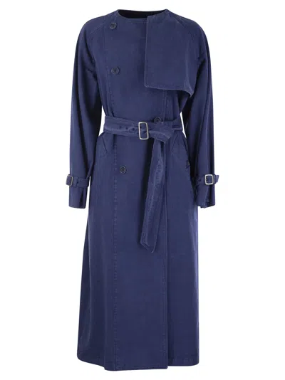 Shop Max Mara Calao Double Breasted Canvas Trench Coat In Blue