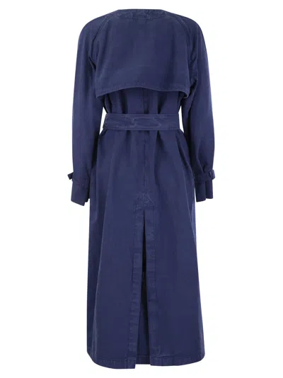 Shop Max Mara Calao Double Breasted Canvas Trench Coat In Blue
