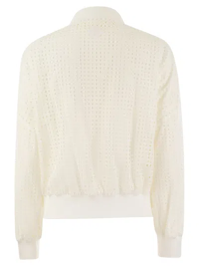 Shop Herno Spring Lace And Ecoage Reversible Bomber Jacket In White