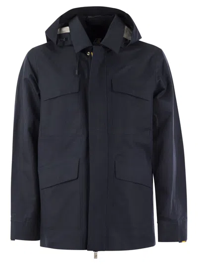 Shop K-way K Way Erhal Linen Blend 2 L Hooded Jacket In Blue