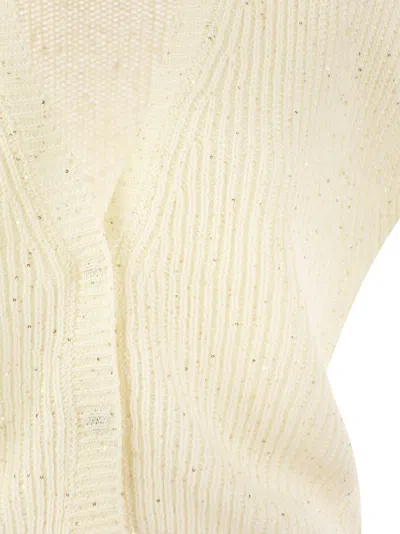 Shop Peserico Cotton And Sequin Cardigan In Cream