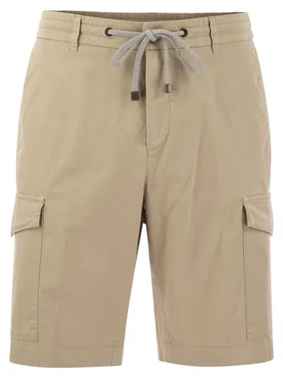 Shop Peserico Lightweight Cotton Lyocell Canvas Jogger Bermuda Shorts In Beige