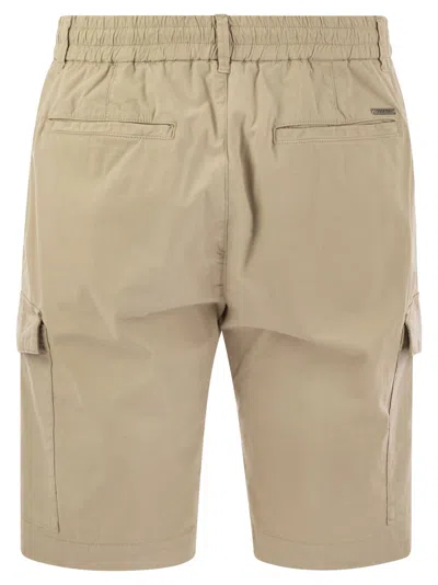 Shop Peserico Lightweight Cotton Lyocell Canvas Jogger Bermuda Shorts In Beige