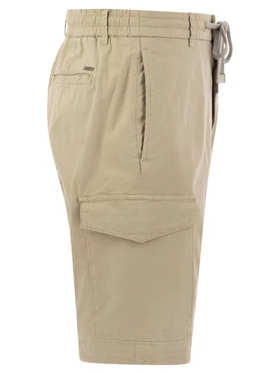 Shop Peserico Lightweight Cotton Lyocell Canvas Jogger Bermuda Shorts In Beige