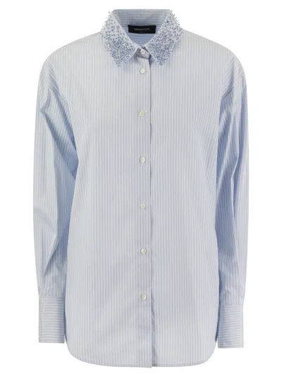 Fabiana Filippi Long Striped Poplin Shirt In Light Blue