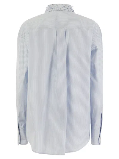 Fabiana Filippi Long Striped Poplin Shirt In Light Blue