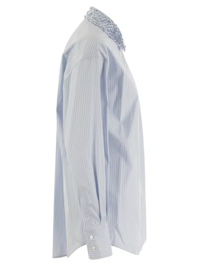 Fabiana Filippi Long Striped Poplin Shirt In Light Blue