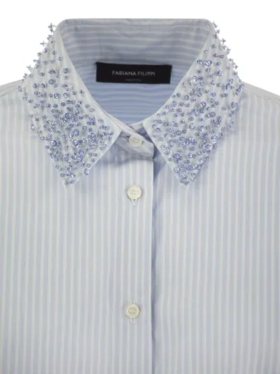 Fabiana Filippi Long Striped Poplin Shirt In Light Blue