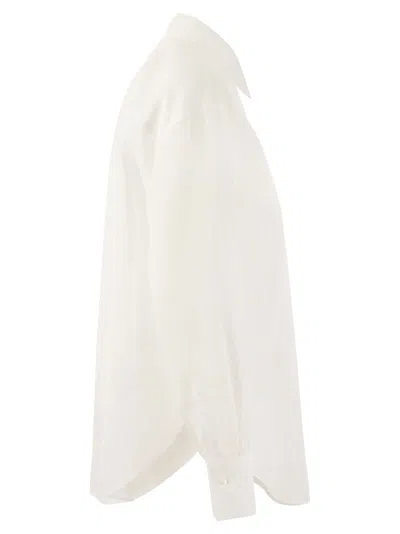 Shop Brunello Cucinelli Cotton Organza Shirt With Dazzling Magnolia Embroidery In White