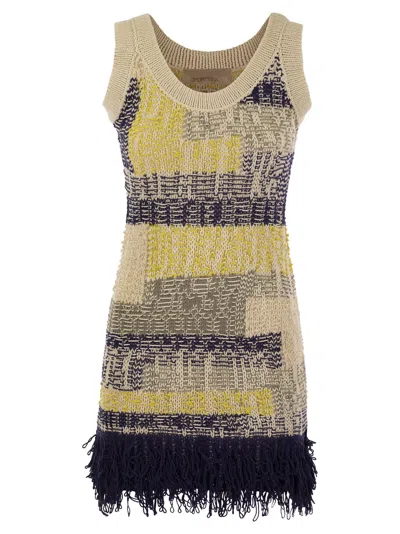 Shop Sportmax Giro Knitted Dress With Fringe In Grey