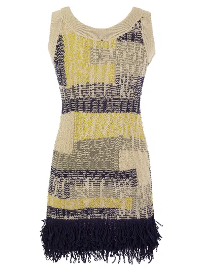 Shop Sportmax Giro Knitted Dress With Fringe In Grey