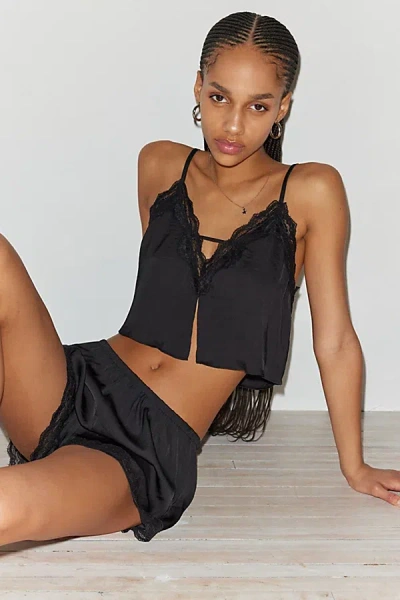 Shop Out From Under Juliette Lacy Satin Cropped Cami In Black, Women's At Urban Outfitters
