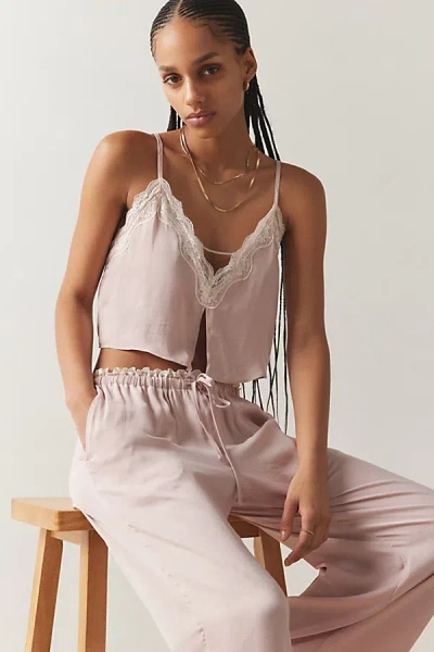 Shop Out From Under Juliette Lacy Satin Cropped Cami In Rose, Women's At Urban Outfitters