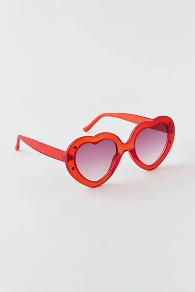 Shop Urban Outfitters Gem Heart-shaped Sunglasses In Matte Red, Women's At