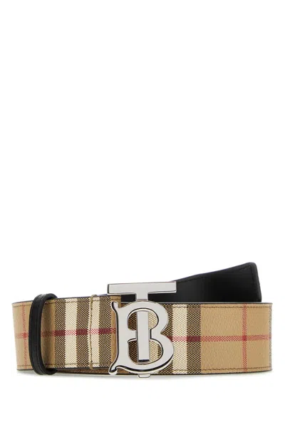 Shop Burberry Tb Belt In Leather And Check In Beige