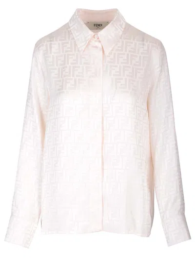 Shop Fendi White Ff Silk Shirt In Beige