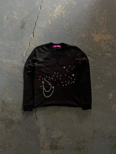 Pre-owned Comme Des Garcons X Junya Watanabe Aw02 Jewel Studded Cross Sweatshirt In Black