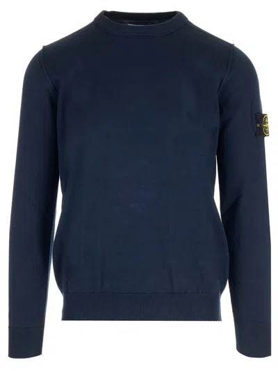 Shop Stone Island Blue Crewneck Sweatshirt