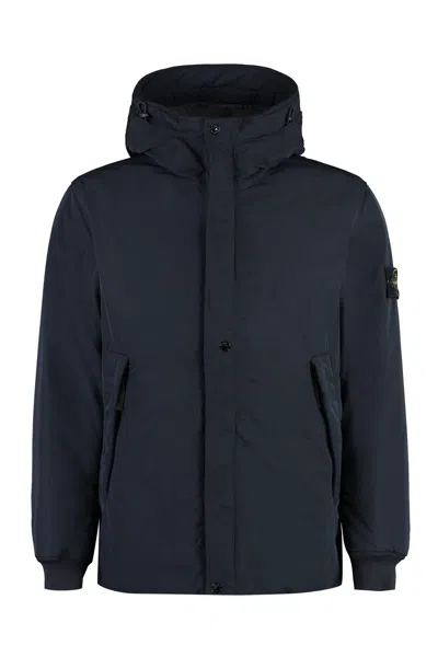 Shop Stone Island Light Soft Shell Check Grid Jacket In Navy Blue