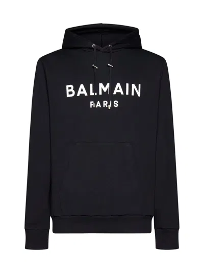 Shop Balmain Cotton Hoodie In Eab Noir Blanc