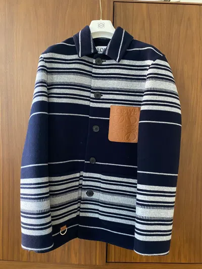 Pre-owned Loewe Wool Cashmere Work Jacket In Navy