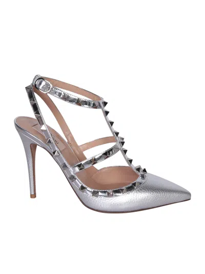 Shop Valentino Ankle Strap Laminated/silver Slingback In Metallic