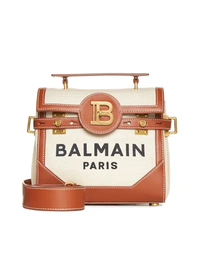 Shop Balmain B-buzz 23 Handbag In Naturel Marron