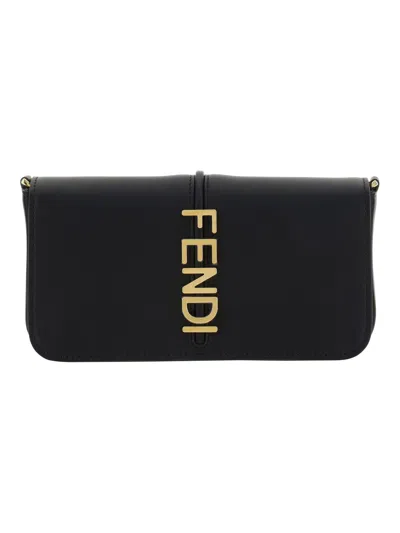 Shop Fendi Graphy On Chain Wallet In Nero+oro Soft