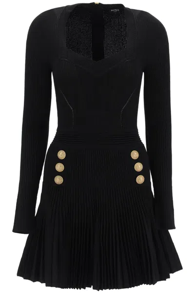 Shop Balmain Long Sleeve Knitted Mini Dress In Noir