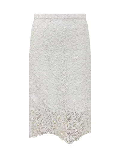 Shop Burberry Macram Ace Pencil Skirt In Optic White