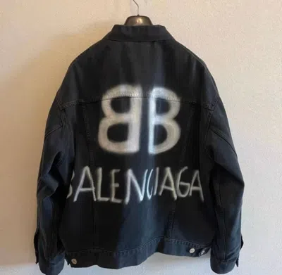 Pre-owned Balenciaga Organic Denim Printing Logo Jacket Size L In Black