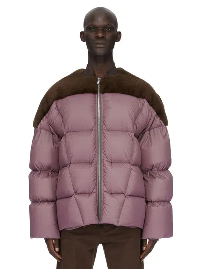 Pre-owned Rick Owens Jacket Leather Puffer Bomber Denim Down Coat In Brown/pink